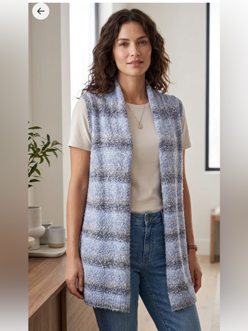Chico's Cardigan Vest Blue and Gray Striped Size 3 ( L 16/18)